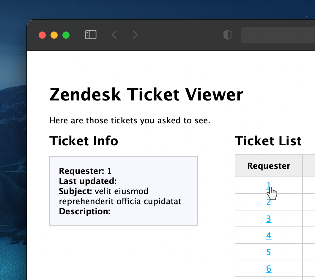 Browser-based app ticket selected